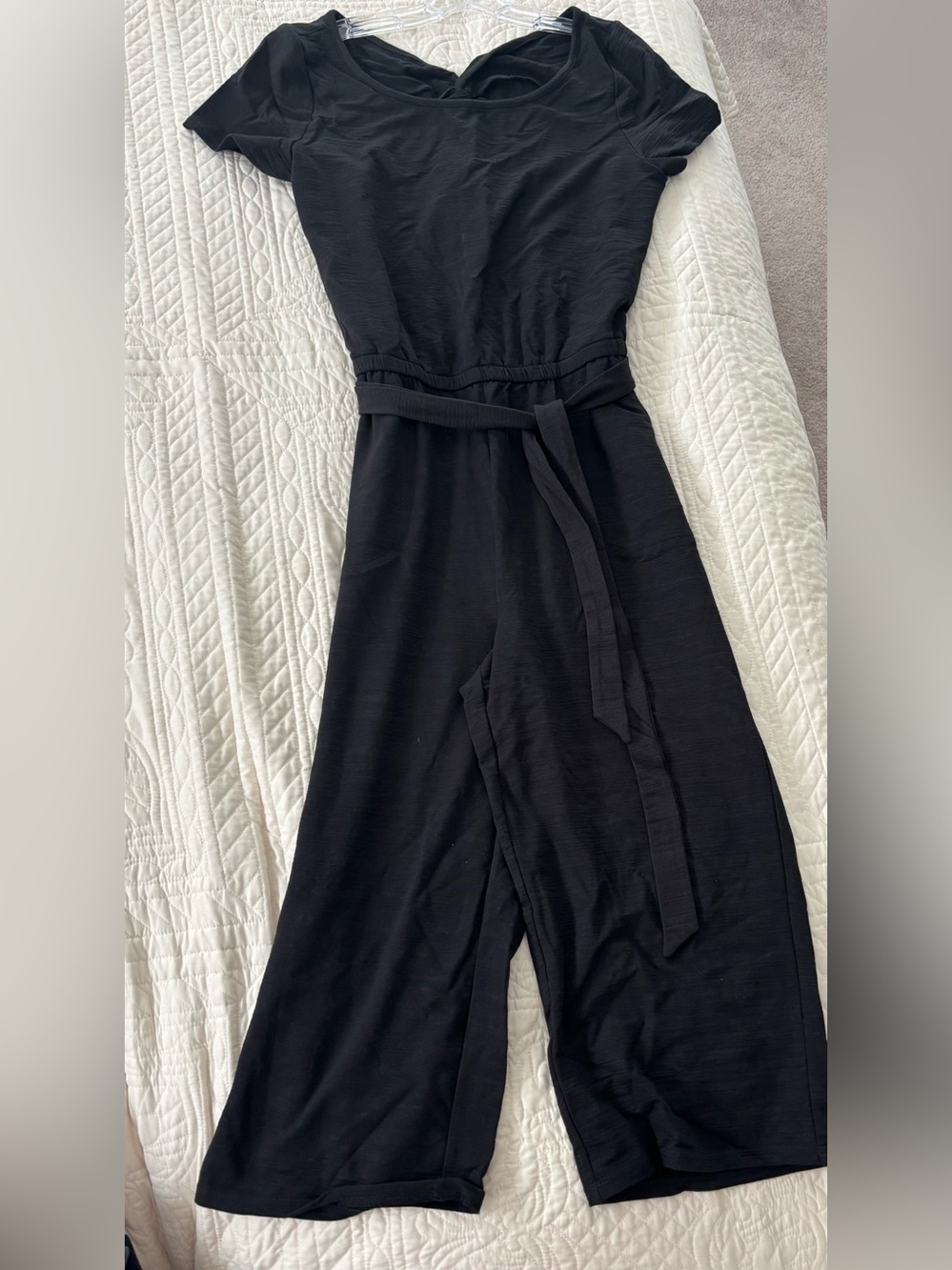 Talbots Black Wide-Leg Short Sleeve Jumpsuit with Self-Tie Belt